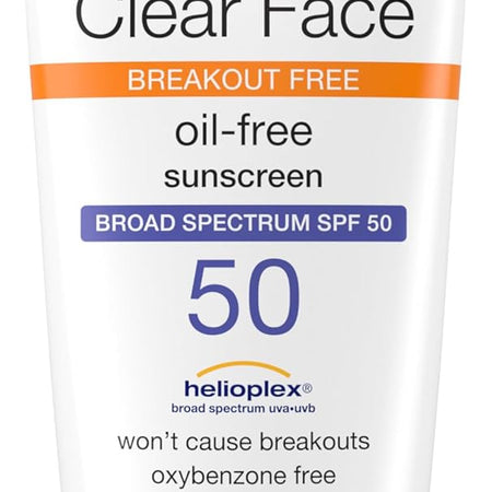Neutrogena Clear Face Sunscreen Lotion for Acne-Prone Skin, Broad Spectrum SPF 50 Facial Sunscreen for Oily Skin, Oil-, Fragrance- & Oxybenzone-Free Water Resistant Sunscreen, 3 fl. oz