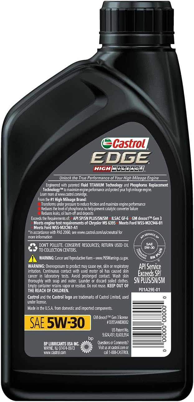 Castrol EDGE High Mileage 5W-30 Advanced Full Synthetic Motor Oil, 1 Quart