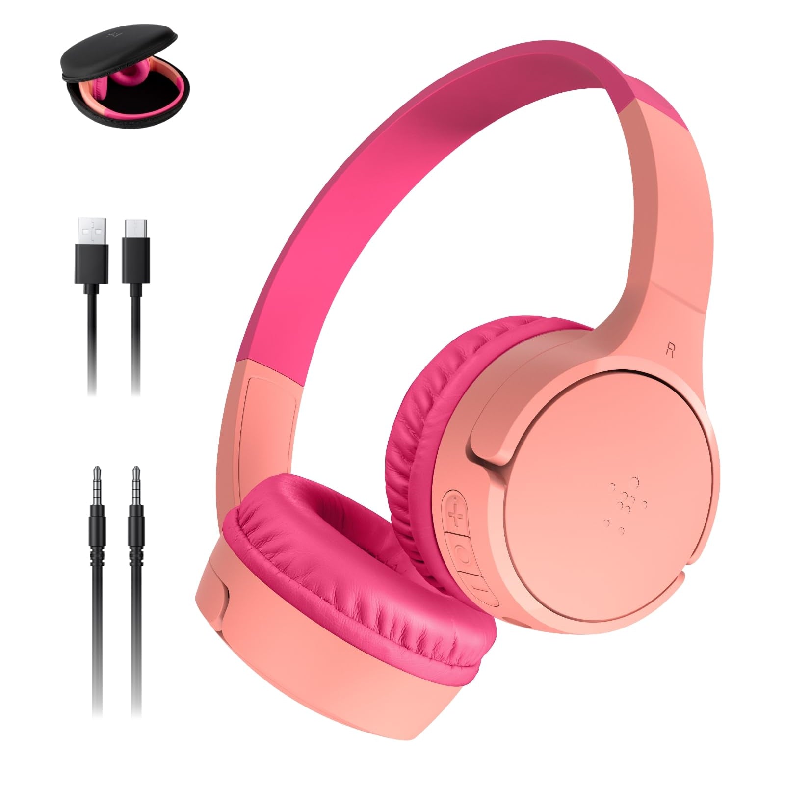 Belkin SoundForm Mini - Wireless Bluetooth Kids Headphones, 30H Battery, 85dB Safe Volume Limit, Built-in Microphone - Toddler On-Ear Earphones for iPhone, iPad, Fire Tablet, Ideal for School - White