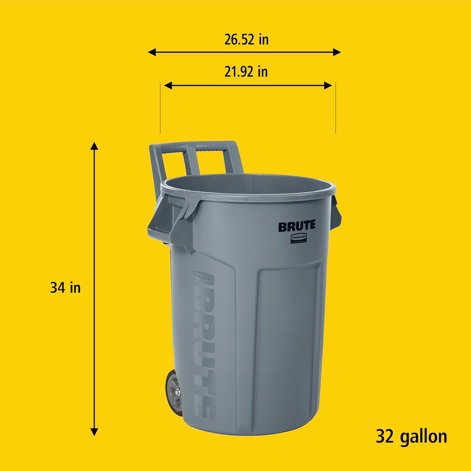 Rubbermaid Commercial Products Vented Wheeled BRUTE Trash Container, 44 Gal Gray, for Landscapers/Construction Sites/Restaurants/Back of House/Offices/Warehouses/Commercial Environments