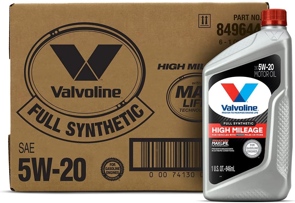 Valvoline Full Synthetic High Mileage with MaxLife Technology SAE 0W-20 Motor Oil 5 QT, Case of 3