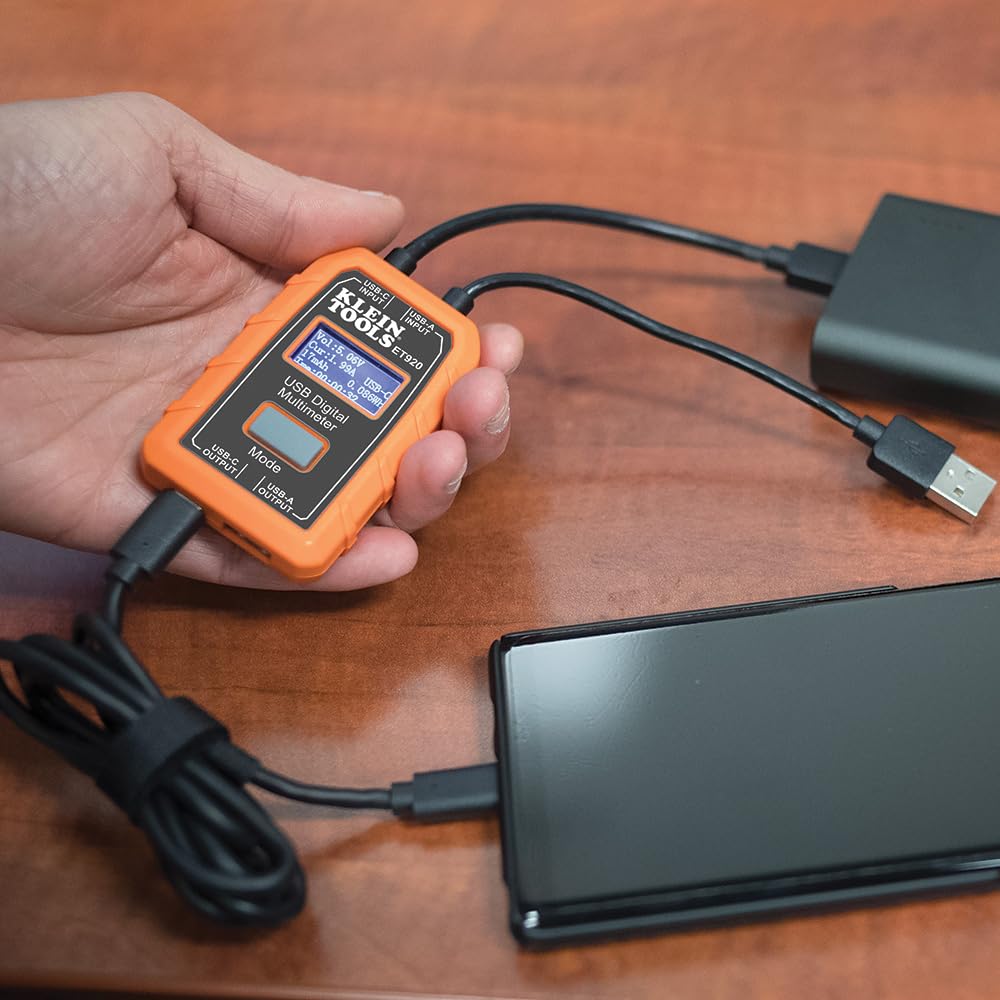 Klein Tools ET920 USB Power Meter, USB-A and USB-C Digital Meter for Voltage, Current, Capacity, Energy and Resistance