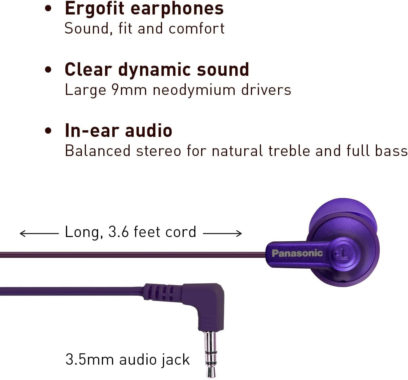 Panasonic ErgoFit Wired Earbuds with Microphone, 3.5mm Jack Headphones with Mic and Call Controller, Ergonomic Custom-Fit Earpieces (S/M/L), for Phones and Laptops - RP-TCM125-R (Red)