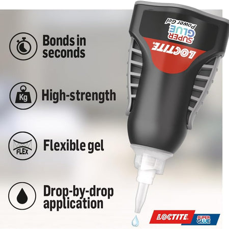 Loctite Super Glue Power Flex Control, Flexible Super Glue Gel, Superglue with Non-Drip Formula for Vertical Applications, Clear Glue with Precise Nozzle, 1x3 g