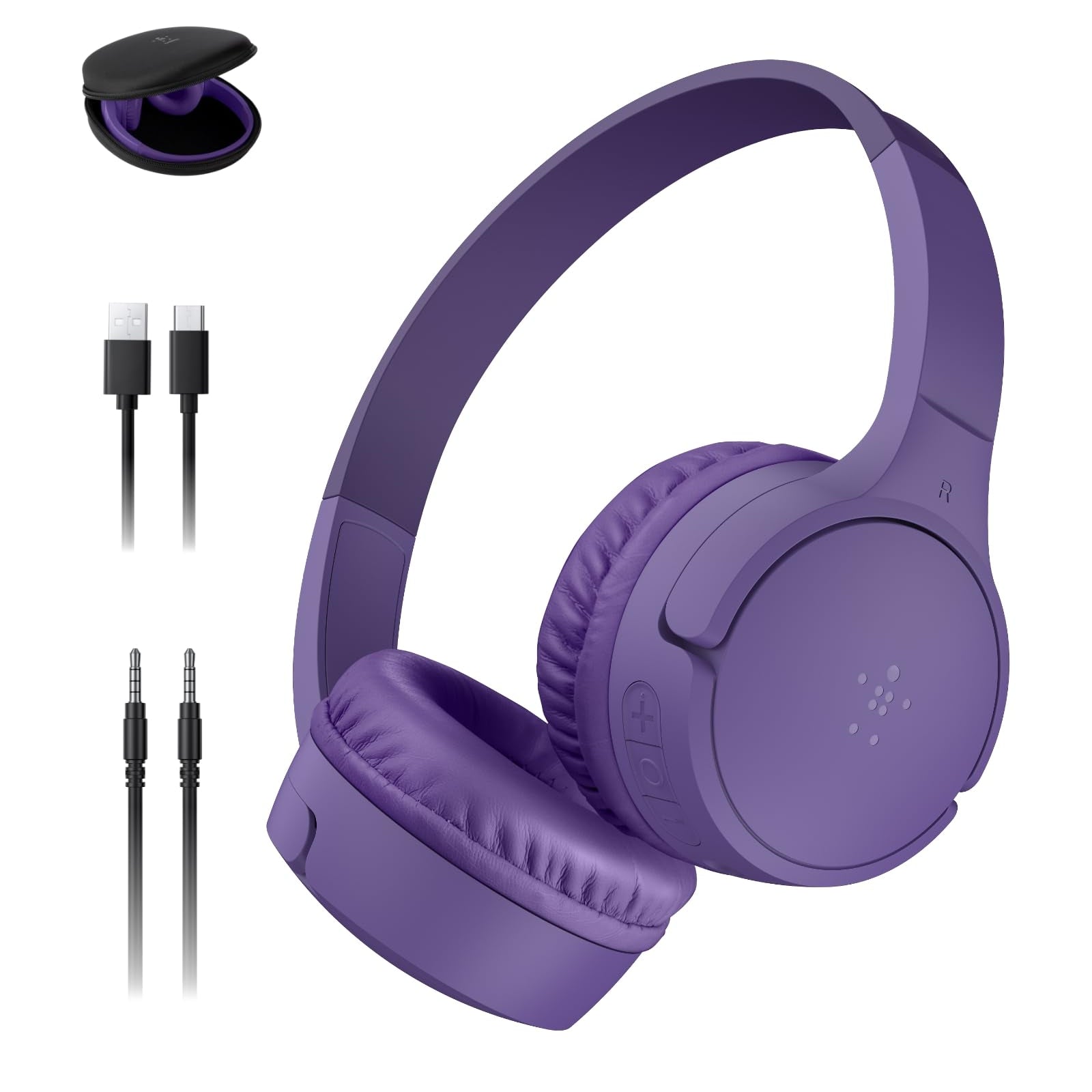 Belkin SoundForm Mini - Wireless Bluetooth Kids Headphones, 30H Battery, 85dB Safe Volume Limit, Built-in Microphone - Toddler On-Ear Earphones for iPhone, iPad, Fire Tablet, Ideal for School - White