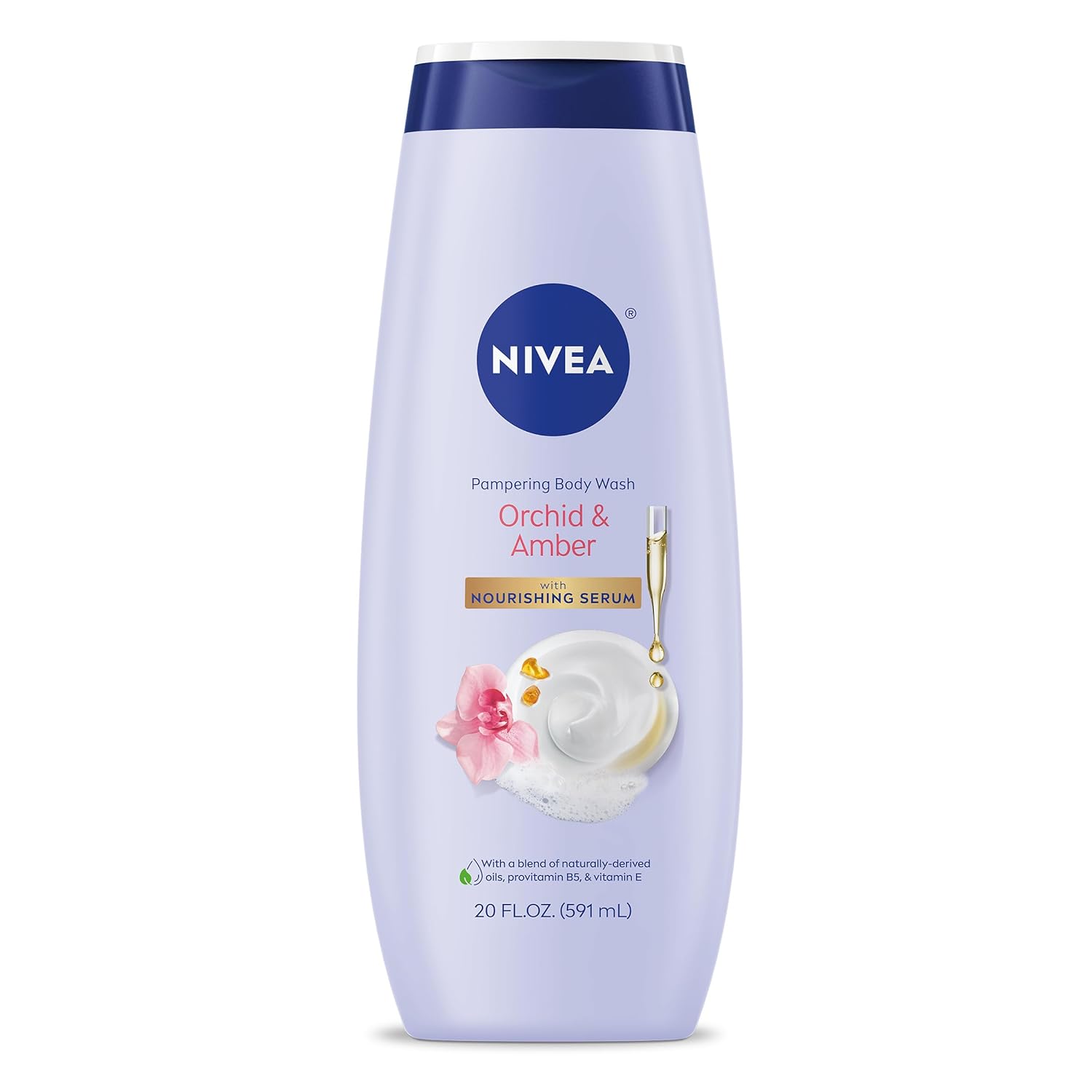 NIVEA Pampering Cocoa and Shea Butter Body Wash with Nourishing Serum, Moisturizing Body Wash for Women, Enriched with Provitamin B5 and Vitamin E, 20 Fl Oz Bottle