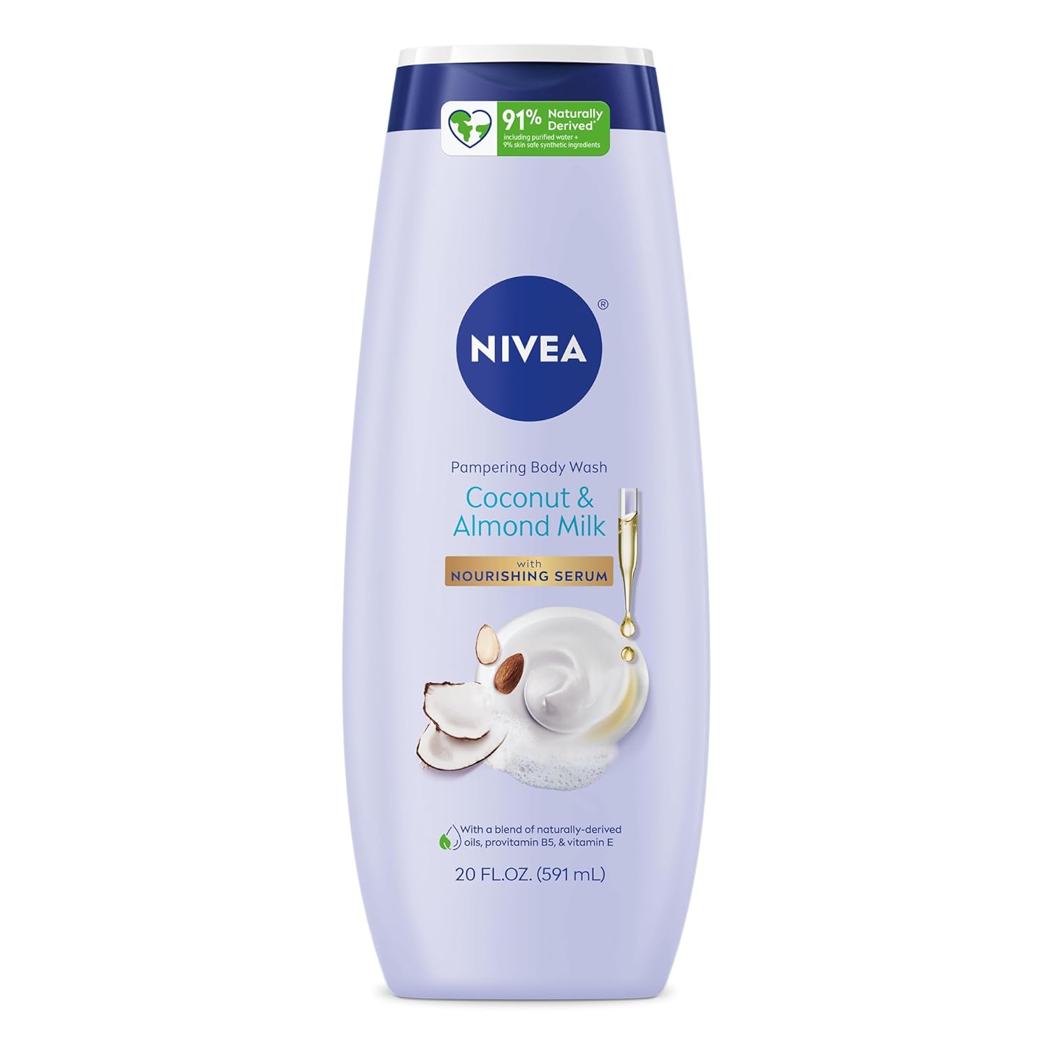 NIVEA Pampering Cocoa and Shea Butter Body Wash with Nourishing Serum, Moisturizing Body Wash for Women, Enriched with Provitamin B5 and Vitamin E, 20 Fl Oz Bottle