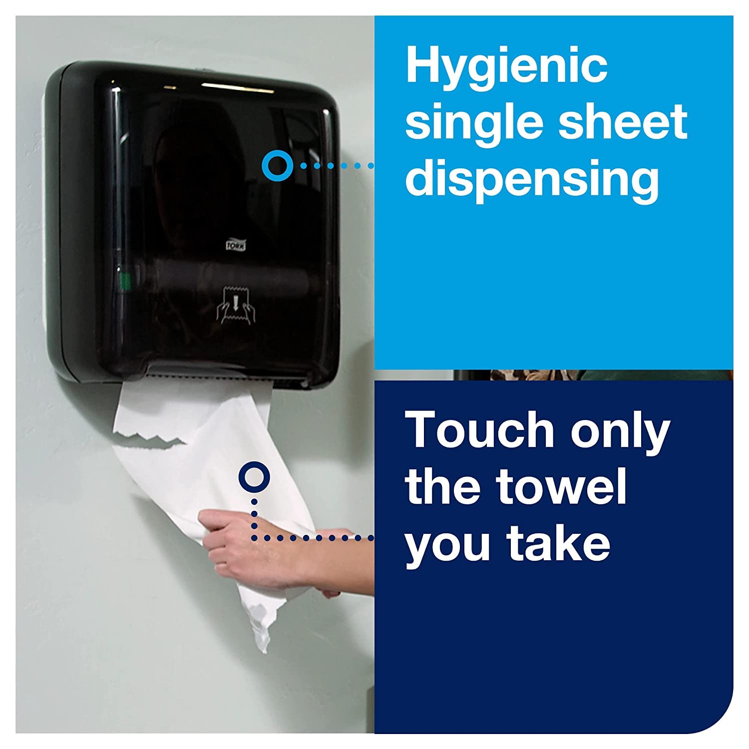 Tork Matic Hand Towel Roll Dispenser 5510282 - H1, Black + Tork Matic Extra Soft Paper Hand Towel Roll White with Blue Leaf H1, Premium, High Absorbency, 6 Rolls x 300 ft, 290094