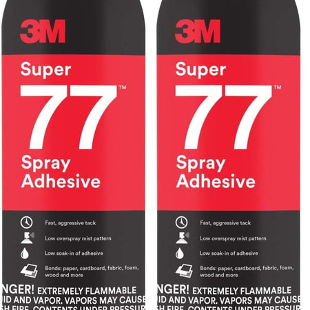 3M Super 77 Multipurpose Permanent Spray Adhesive Glue, Paper, Cardboard, Fabric, Plastic, Metal, Wood, Net Wt 13.44 oz