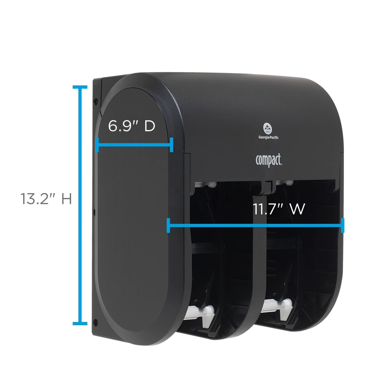 Georgia-Pacific Compact 2-Roll Side-by-Side Coreless High-Capacity Toilet Paper Dispenser by GP PRO (Georgia-Pacific), Stainless, 56798, 10.120" W x 6.750" D x 7.120" H, Stainless Steel
