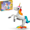 LEGO Creator 3 in 1 Magical Unicorn Toy, Transforms to Seahorse to Peacock, Rainbow Animal Figures, Unicorn Gift for Grandchildren, Girls and Boys, Buildable Toys, 31140