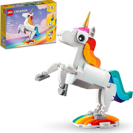 LEGO Creator 3 in 1 Magical Unicorn Toy, Transforms to Seahorse to Peacock, Rainbow Animal Figures, Unicorn Gift for Grandchildren, Girls and Boys, Buildable Toys, 31140