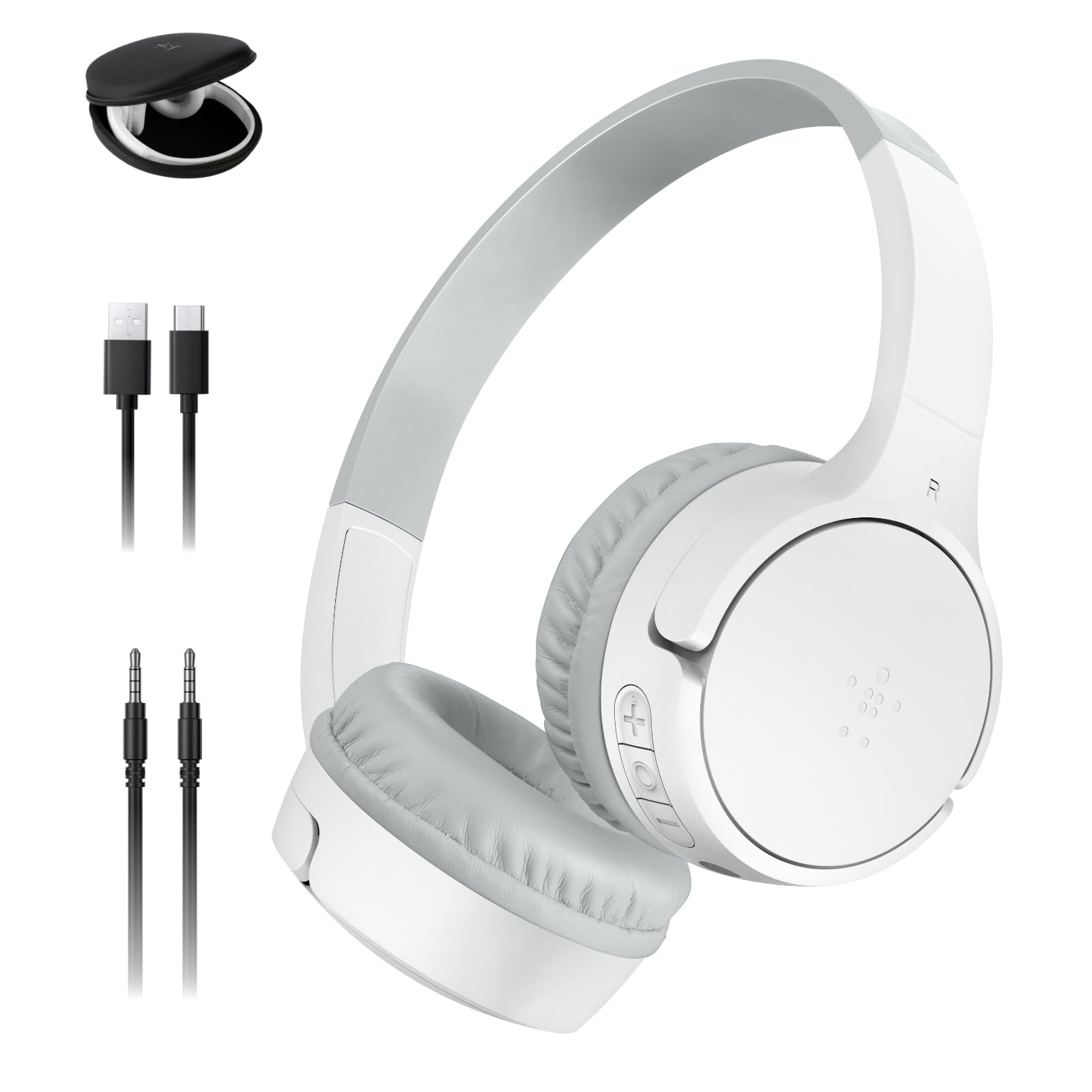 Belkin SoundForm Mini - Wireless Bluetooth Kids Headphones, 30H Battery, 85dB Safe Volume Limit, Built-in Microphone - Toddler On-Ear Earphones for iPhone, iPad, Fire Tablet, Ideal for School - White