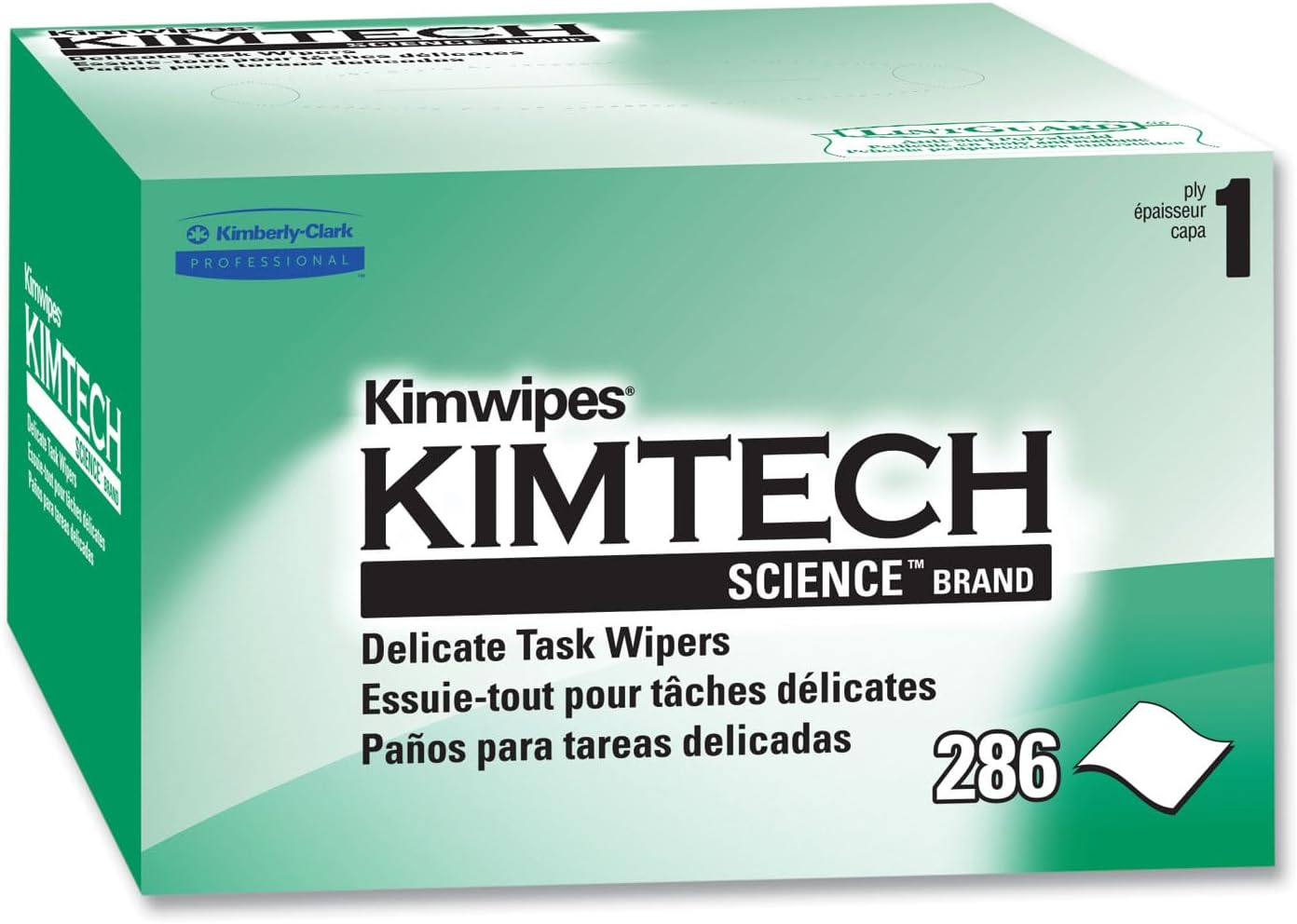 Kimtech 34155 KIMWIPES, Delicate Task Wipers, 1-Ply, 4 2/5 x 8 2/5, 286/Box