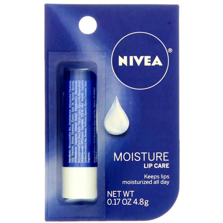 NIVEA Moisture Lip Care, Hydrating Lip Balm with Shea Butter, Nourishing Oils and Vitamin C & E, 3-in-1 Moisture, Repair and Nourish, 0.17 Oz Stick, Pack of 4