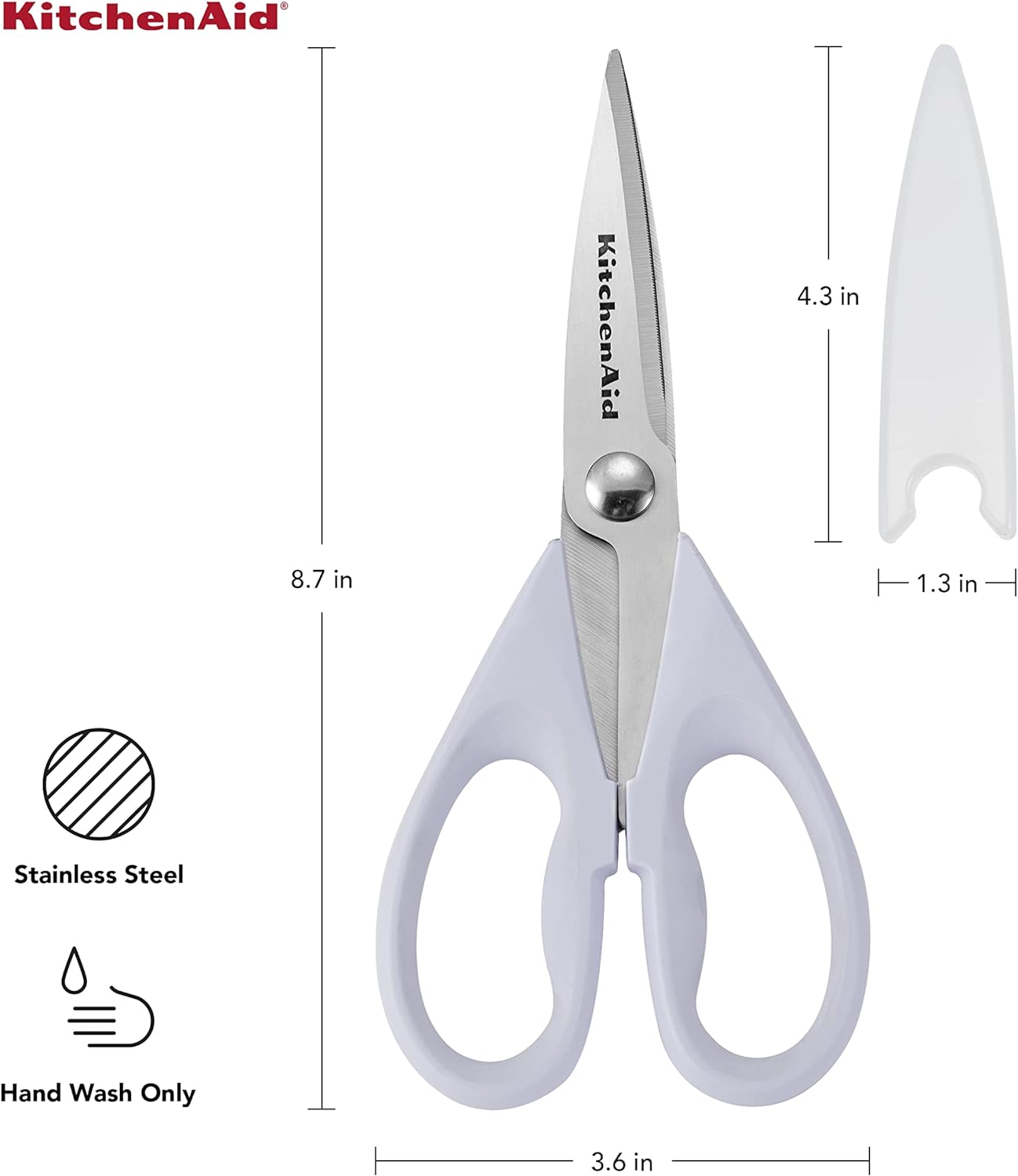 KitchenAid All Purpose Kitchen Shears with Protective Sheath Durable Stainless Steel Scissors, Dishwasher Safe, Soft Grip Comfort Handle, 8.72 Inch, Aqua Sky
