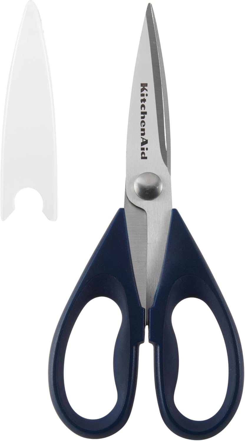 KitchenAid All Purpose Kitchen Shears with Protective Sheath Durable Stainless Steel Scissors, Dishwasher Safe, Soft Grip Comfort Handle, 8.72 Inch, Aqua Sky