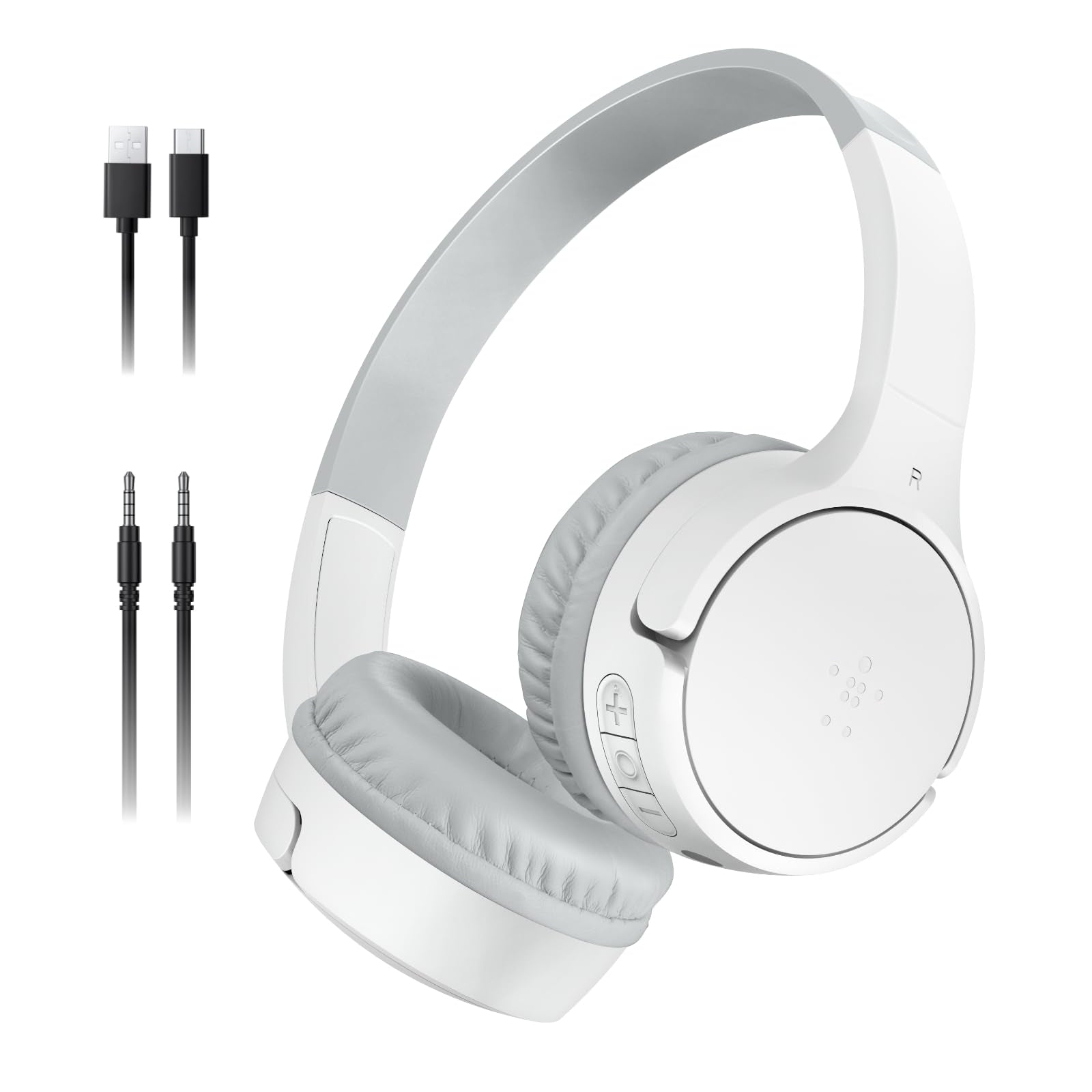 Belkin SoundForm Mini - Wireless Bluetooth Kids Headphones, 30H Battery, 85dB Safe Volume Limit, Built-in Microphone - Toddler On-Ear Earphones for iPhone, iPad, Fire Tablet, Ideal for School - White