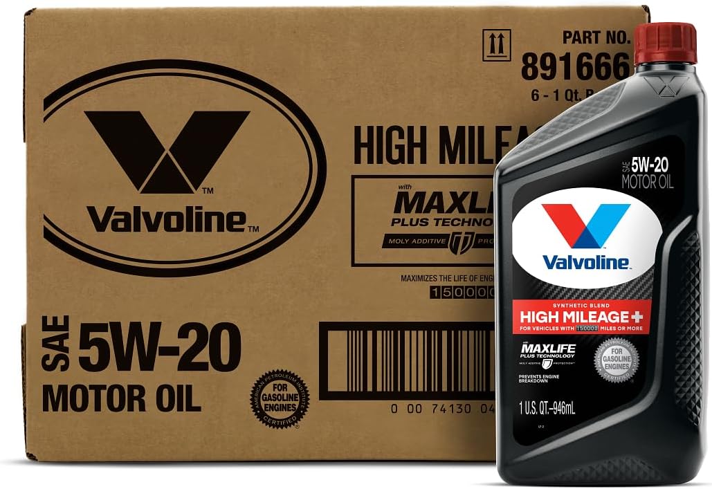 Valvoline Full Synthetic High Mileage with MaxLife Technology SAE 0W-20 Motor Oil 5 QT, Case of 3