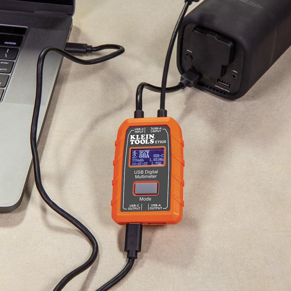 Klein Tools ET920 USB Power Meter, USB-A and USB-C Digital Meter for Voltage, Current, Capacity, Energy and Resistance