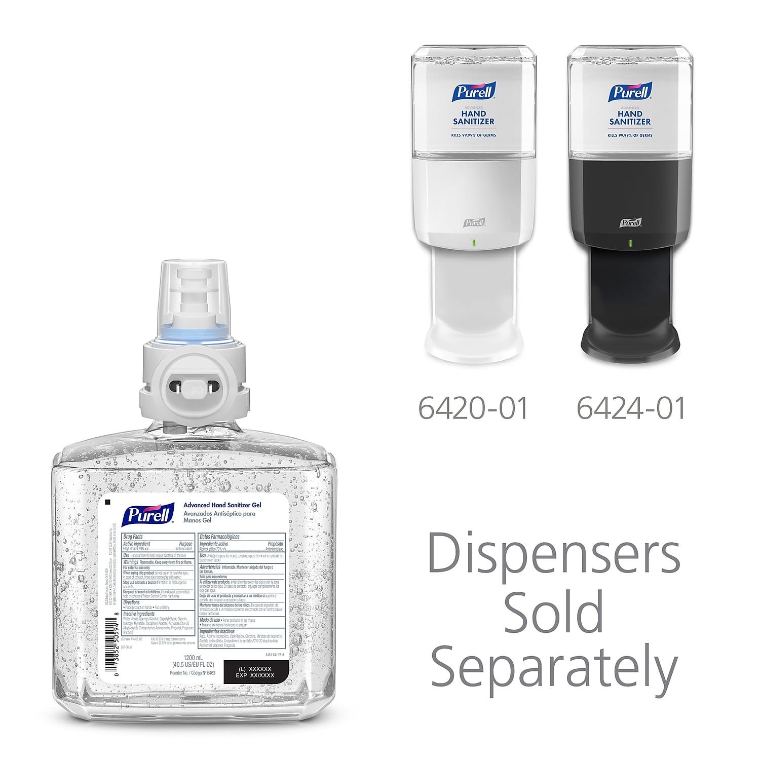 PURELL Advanced Hand Sanitizer Gel, Clean Scent, 1200 mL Refill for PURELL ES6 Automatic Hand Sanitizer Dispenser (Pack of 2) - 6463-02