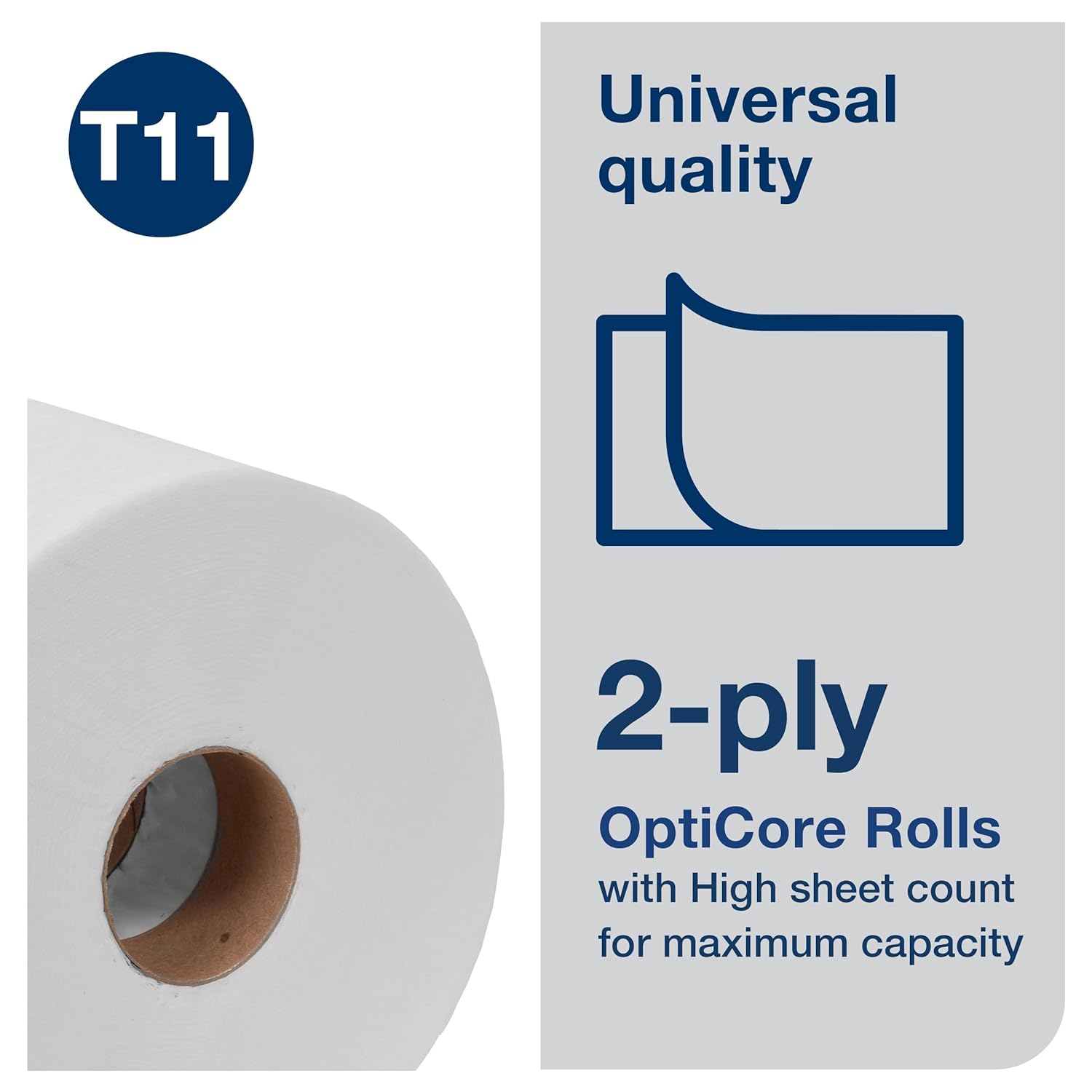 Tork OptiCore Mid-size Toilet Paper Roll White T11, Universal, 2-ply, 36 x 865 sheets, 161990