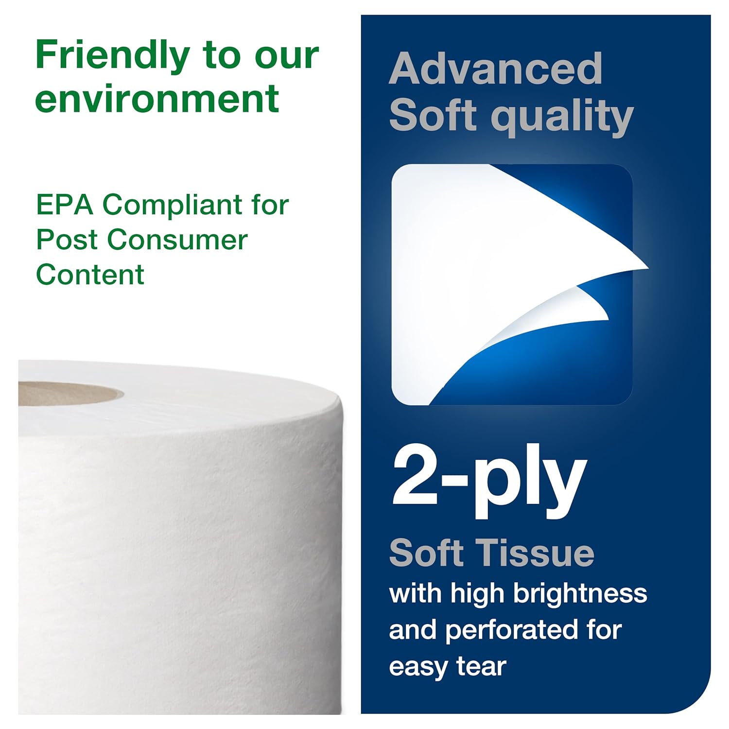 Tork Mini Jumbo Bath Tissue Roll - Toilet Paper Towels with Advanced Soft Quality, Compatible with T2 Tork Dispenser, 12 rolls x 1075, 2-Ply Sheets, Color: White, 11020602