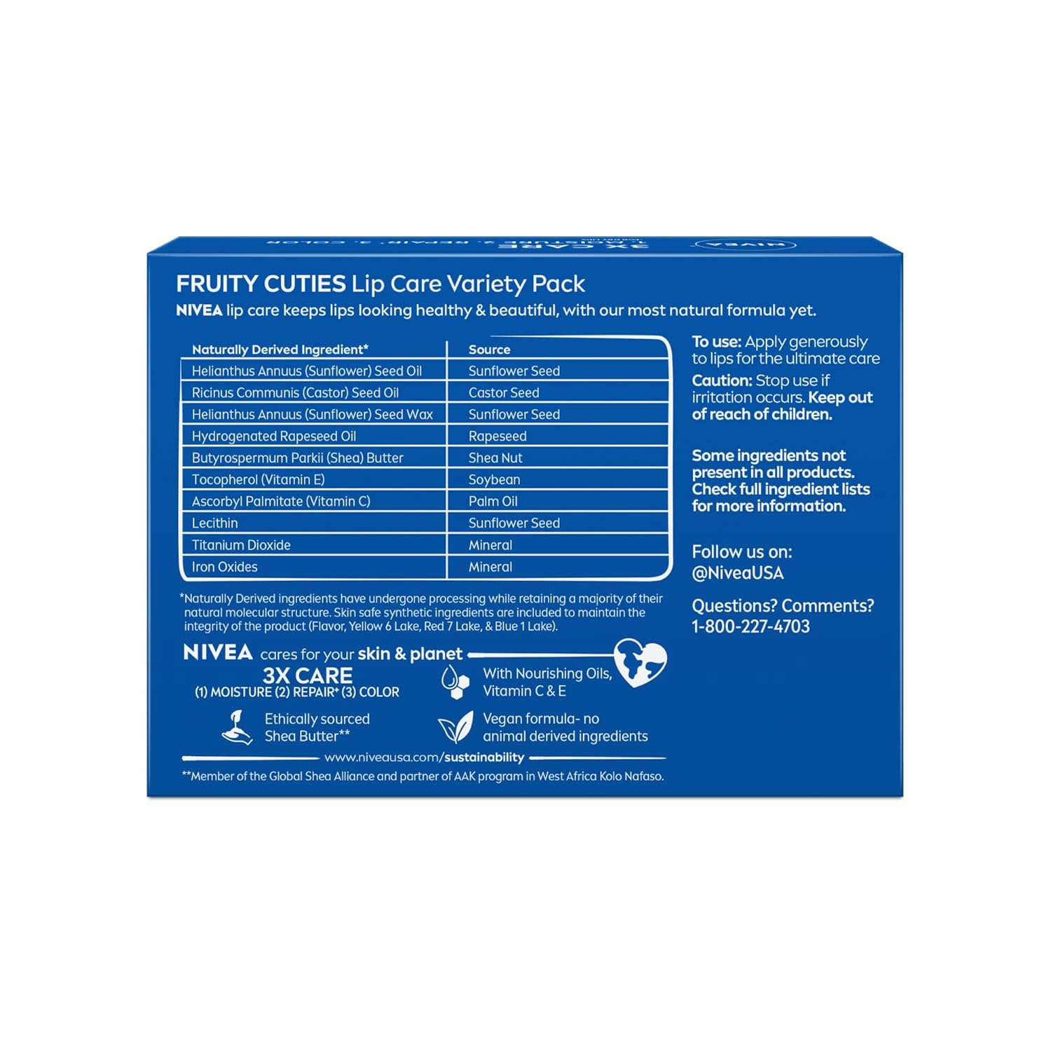 NIVEA Mango Lip Care, Vegan Lip Balm Pack with Shea Butter, Nourishing Oils and Vitamin C & E, 3-in-1 Moisturize, Repair and Protect, 0.17 Oz Stick, Pack of 4