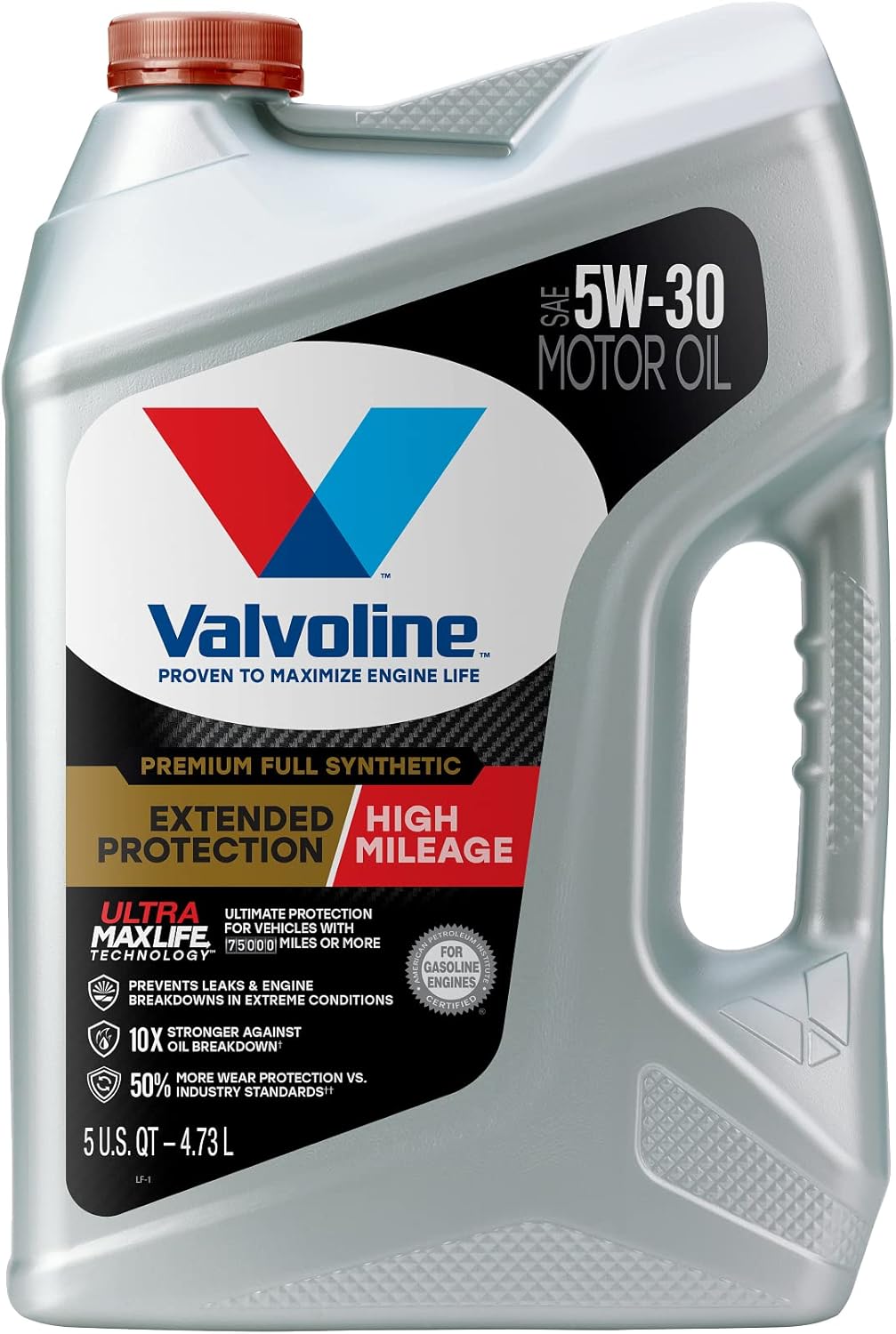 Valvoline Full Synthetic High Mileage with MaxLife Technology SAE 0W-20 Motor Oil 5 QT, Case of 3