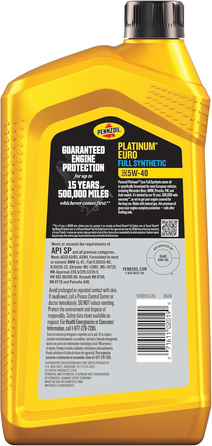 Pennzoil Platinum Euro AV Full Synthetic 5W-30 Motor Oil (1-Quart, Case of 6)