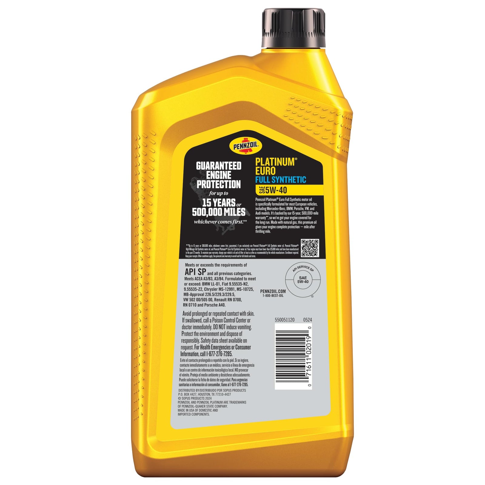 Pennzoil Platinum Euro L Full Synthetic 5W-30 Motor Oil, 5 Quart (3 Pack)