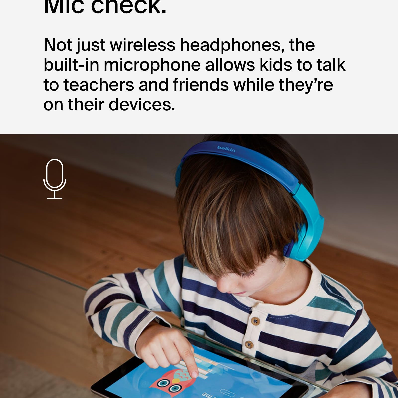 Belkin SoundForm Mini - Wireless Bluetooth Kids Headphones, 30H Battery, 85dB Safe Volume Limit, Built-in Microphone - Toddler On-Ear Earphones for iPhone, iPad, Fire Tablet, Ideal for School - White