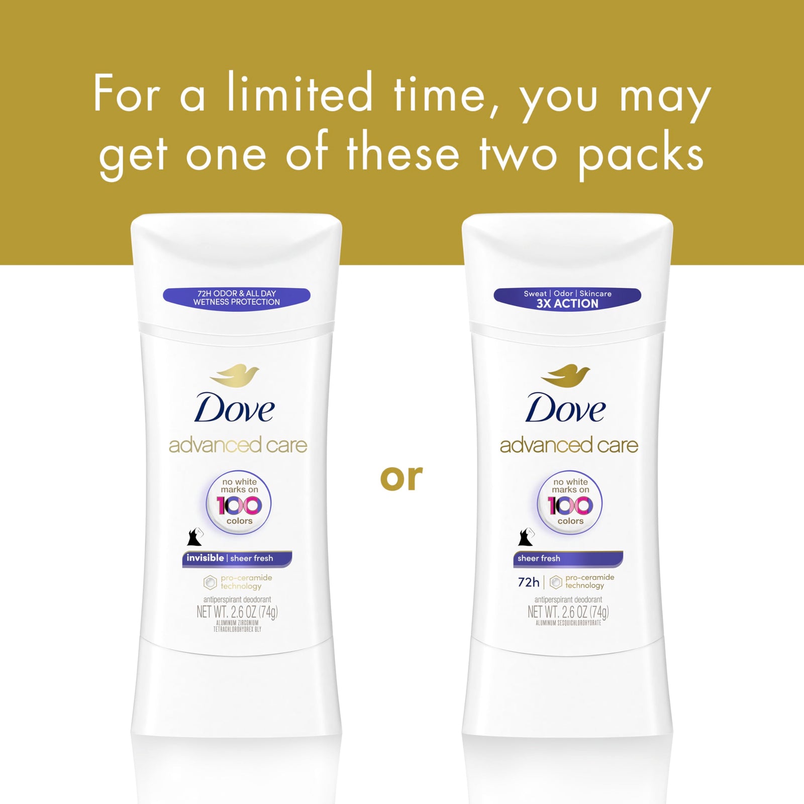 Dove Advanced Care Antiperspirant Deodorant Stick Sheer Cool for Soft, Resilient Skin, with 72-Hour Sweat & Odor Protection, 2.6 oz