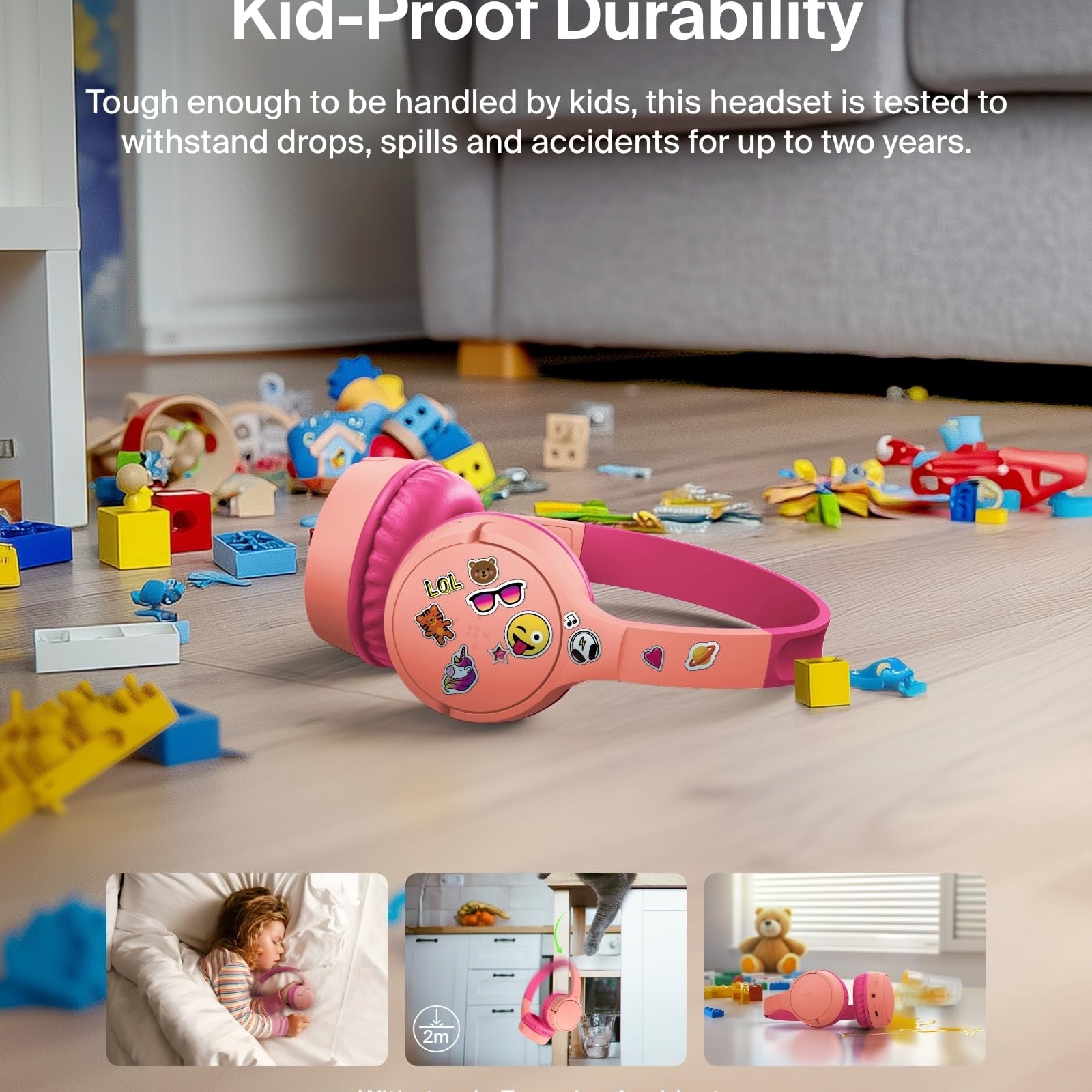 Belkin SoundForm Mini - Wireless Bluetooth Kids Headphones, 30H Battery, 85dB Safe Volume Limit, Built-in Microphone - Toddler On-Ear Earphones for iPhone, iPad, Fire Tablet, Ideal for School - White