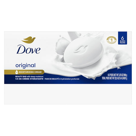 Dove Beauty Bar Soap Original, 6 Bars for Soft, Smooth Skin, with 1/4 Moisturizing Cream 3.75 oz