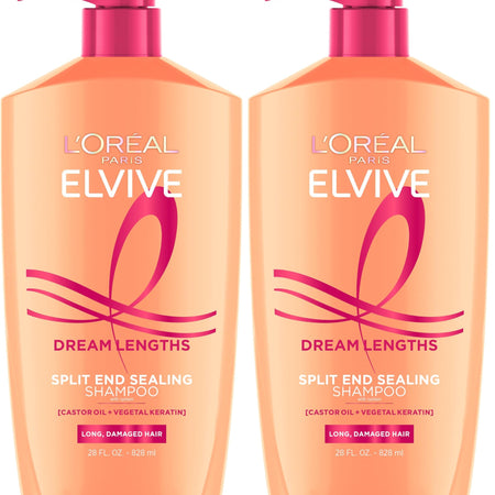 L'Oreal Paris Elvive Dream Lengths Restoring Shampoo With Fine Castor Oil and Vitamins B3 and B5 for Long, Damaged Hair, Visibly Repairs Damage Without Weighdown With System, 28 Fl Ounce