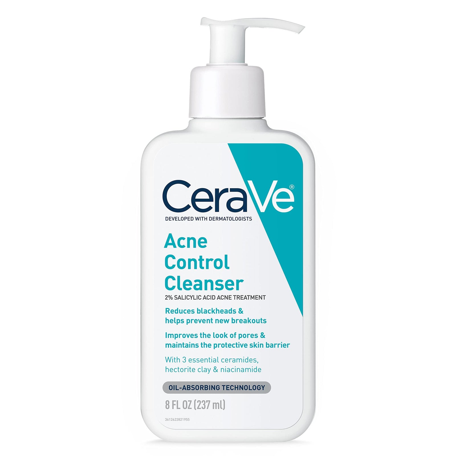 CeraVe Acne Control Cleanser, 2% Salicylic Acid Treatment Formulated With Niacinamide + Ceramides + Oil Absorbing Clay, Gentle Face Wash Helps Clear & Prevent Acne, Fragrance Free, 16 Ounce