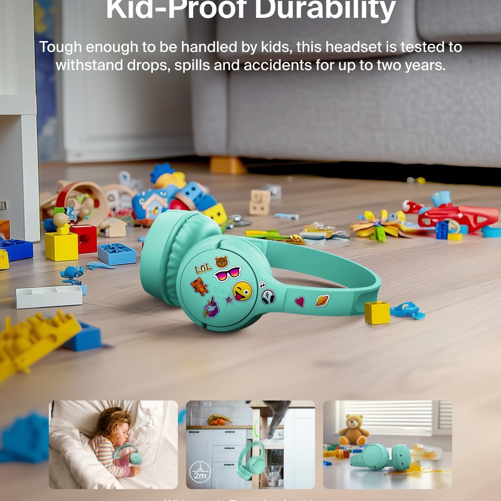 Belkin SoundForm Mini - Wireless Bluetooth Kids Headphones, 30H Battery, 85dB Safe Volume Limit, Built-in Microphone - Toddler On-Ear Earphones for iPhone, iPad, Fire Tablet, Ideal for School - White