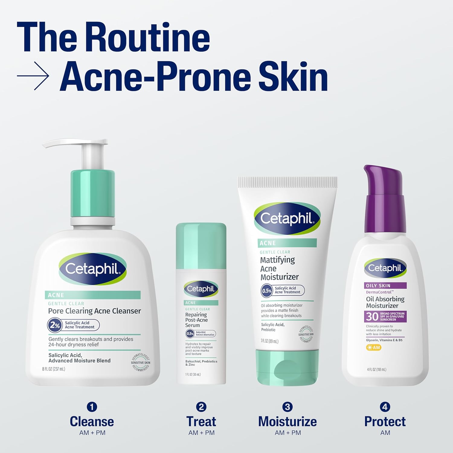 Cetaphil Face Moisturizer, Gentle Clear Mattifying Acne Moisturizer With 0.5% Salicylic Acid, Hydrates and Treats Sensitive Acne Prone Skin, Skin Care for Sensitive Skin, 3oz