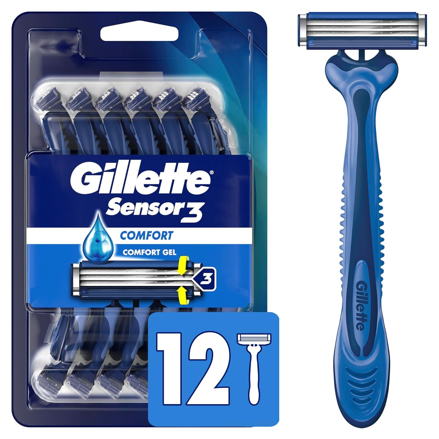 Gillette Sensor3 Comfort, 8 Count | Disposable | For Men | Lubrastrip | Pack of 2