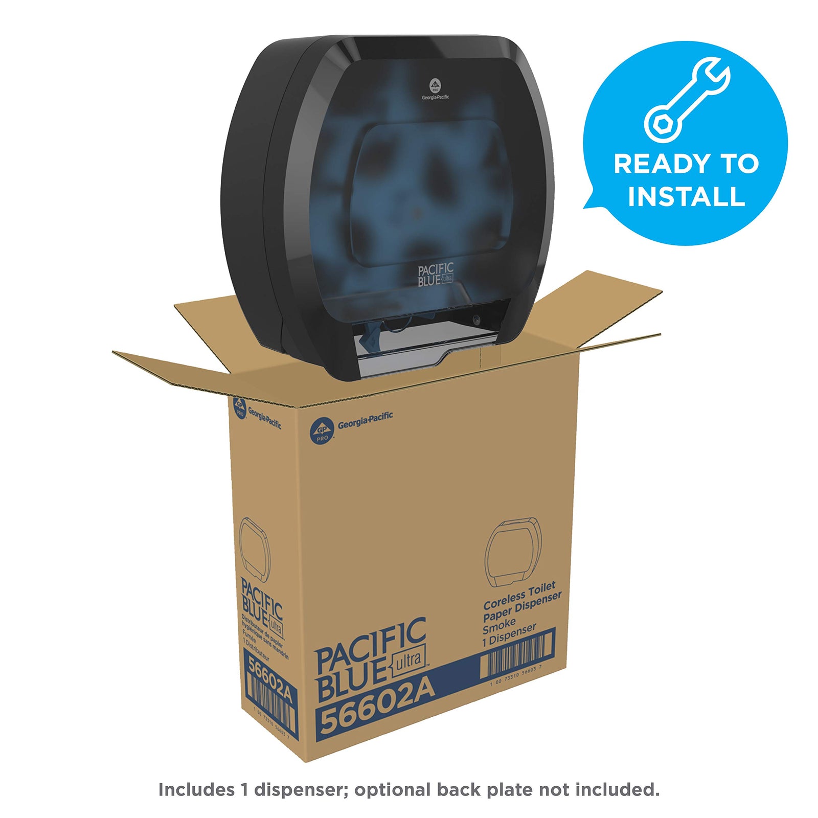 Georgia-Pacific Single-Roll Jumbo Toilet Paper Dispenser by GP PRO (Georgia-Pacific), Translucent Smoke, 59009, 10.610" W x 5.390" D x 11.290" H