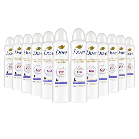 Dove Advanced Care Invisible Dry Spray Antiperspirant Deodorant No White Marks on 100 Colors Sheer Fresh 48-Hour Sweat and Odor Protecting Deodorant for Women 3.8 oz, Pack of 12