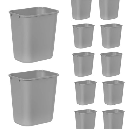 Rubbermaid Commercial Products Wastebasket/Trash Can, 7-Gallon/28-Quart, Gray, Plastic, for Bedroom/Bathroom/Office, Fits Under Desk/Sink/Cabinet, Pack of 12