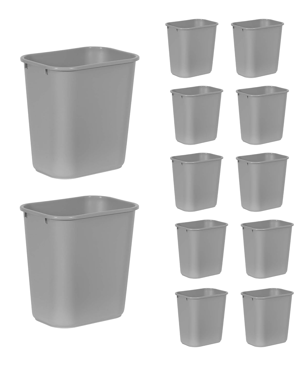 Rubbermaid Commercial Products Wastebasket/Trash Can, 7-Gallon/28-Quart, Gray, Plastic, for Bedroom/Bathroom/Office, Fits Under Desk/Sink/Cabinet, Pack of 12