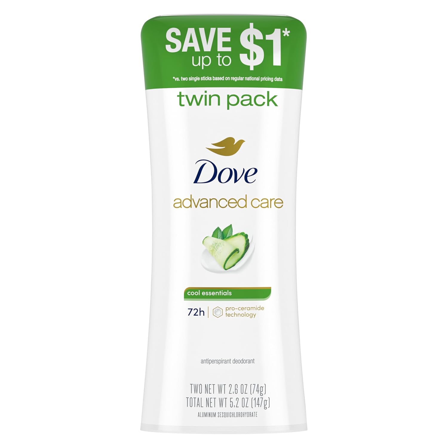 Dove Advanced Care Antiperspirant Deodorant Stick Cool Essentials 4 ct for helping your skin barrier repair after shaving 72 hour odor control and sweat protection with Pro Ceramide Technology 2.6 oz