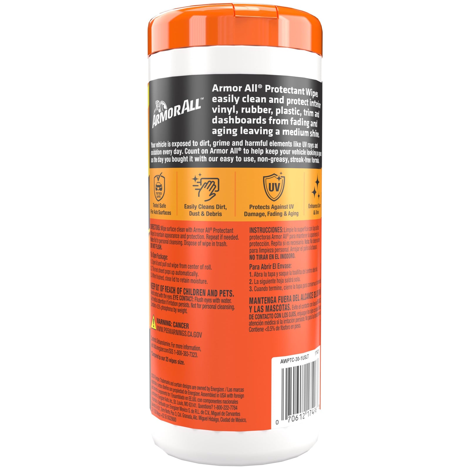 Armor All Original Protectant Wipes, Car Interior Cleaner Wipes with UV Protection to Fight Cracking & Fading, 30 Count