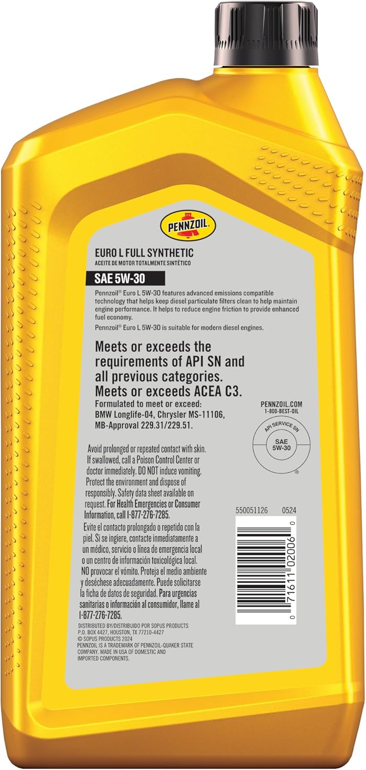 Pennzoil Platinum Euro AV Full Synthetic 5W-30 Motor Oil (1-Quart, Case of 6)