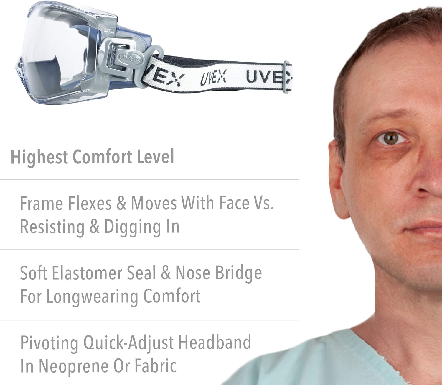 Uvex Stealth OTG Safety Goggles with Clear HydroShield Anti-Fog Lens & Fabric Headband (S3970HSF)