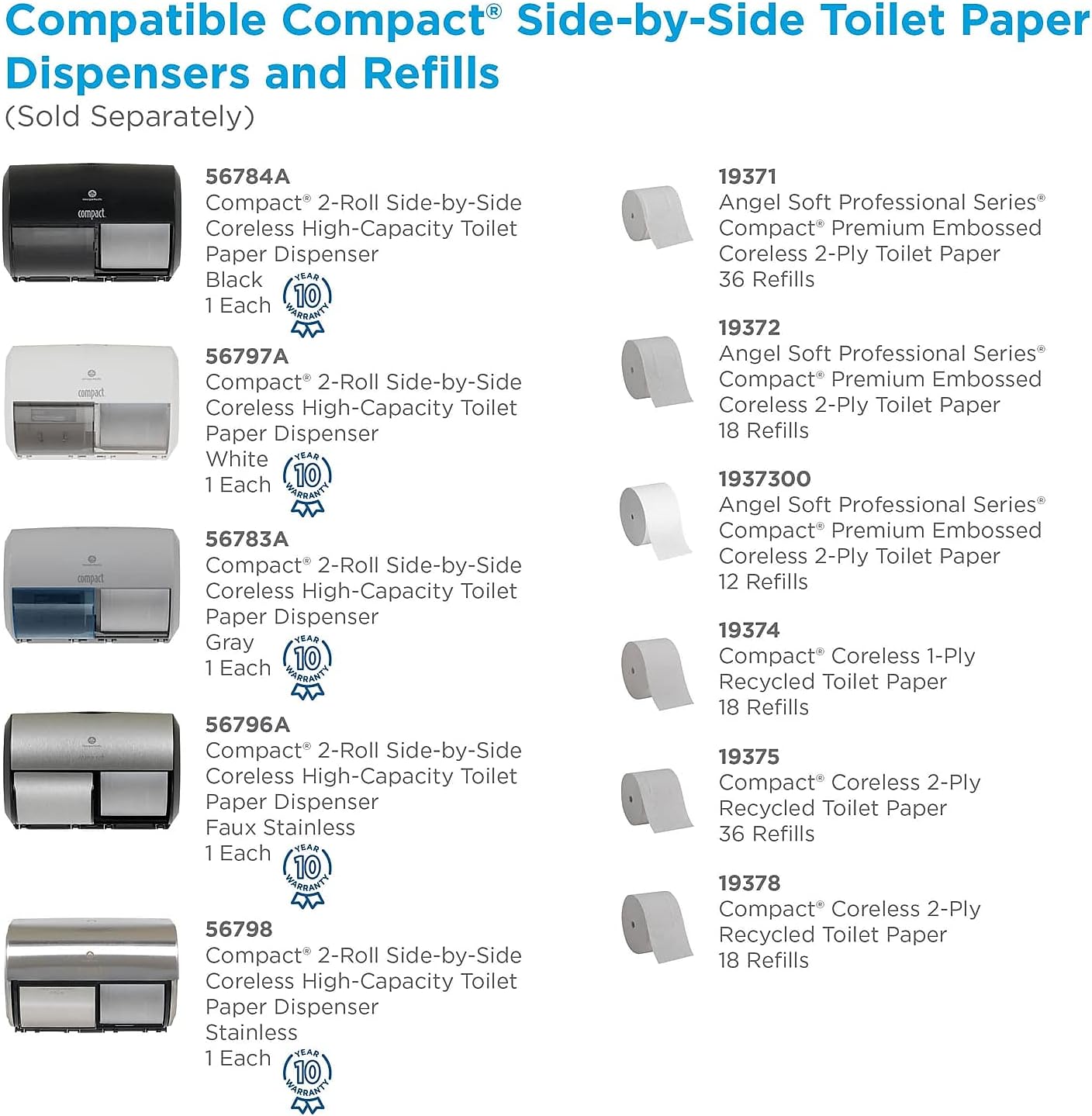 Georgia-Pacific Compact 2-Roll Side-by-Side Coreless High-Capacity Toilet Paper Dispenser by GP PRO (Georgia-Pacific); Black; 56784A; 1 Dispenser