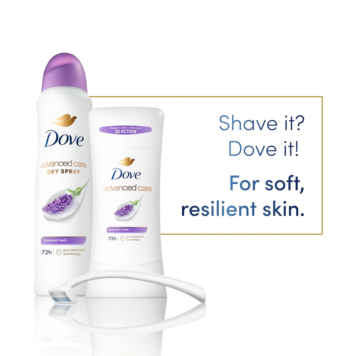 Dove Advanced Care Antiperspirant Deodorant Stick Cool Essentials 4 ct for helping your skin barrier repair after shaving 72 hour odor control and sweat protection with Pro Ceramide Technology 2.6 oz